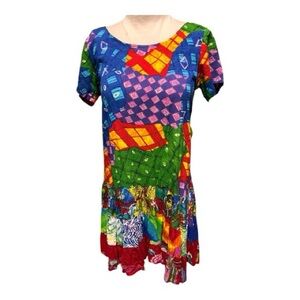 Vintage Jams World Colorful patchwork ruffle bottom Dress Small
